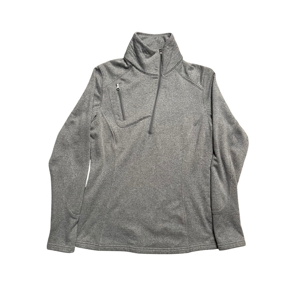 NILS Gray Herringbone 1/4 Zip Pullover‎ Sweater Fleece Thumbholes Women's S